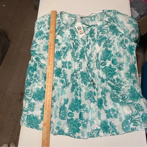 Charter Club Floral Blouse Top Teal Blue White Plus Size 2X S1 - Picture 6 of 7